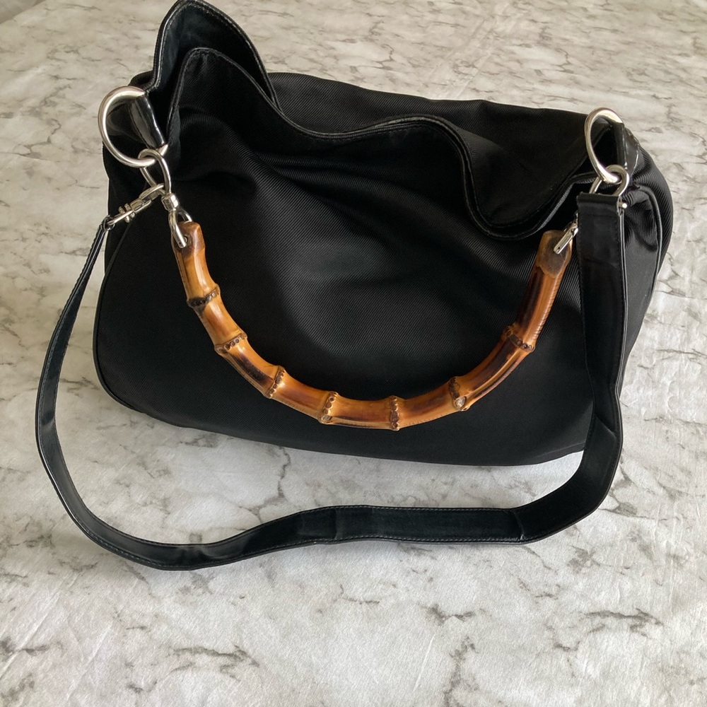 Gucci diana 2 way bag black nylon hobo bag bamboo handle in good used condition